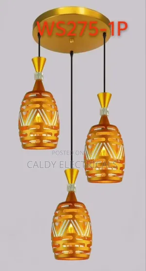 Unique Gold-Colored Three-Light Metal Pendant Light Kp8