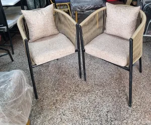 Metal Frame Garden/Balcony Chairs With Beige Comfort Cushions.