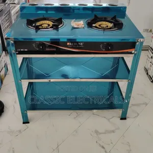 Heavy Duty Rebune Double Burner Standing Gas Stove With Shelves