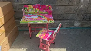 Kids Cartoon Study Desk and Chair Set (Pink)