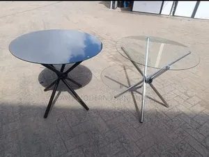 Modern Round Glass/Marble Dining Table With Cross Metal Legs