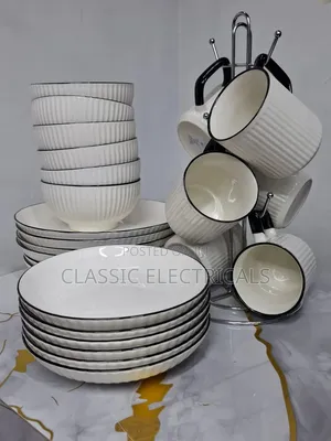 24pcs Dinner Set 6 Plates 6 Sideplates 6 Bowls 6 Cups