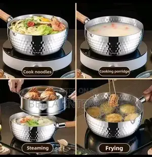 Stainless Steel Sufuria//Snow// Milk Cookware With Wooden Handle