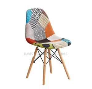 Patchwork Fabric Dining Chair With Wooden Legs