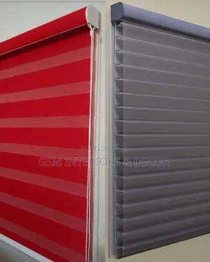 Red and Grey Zebra Blinds for Office Sheering
