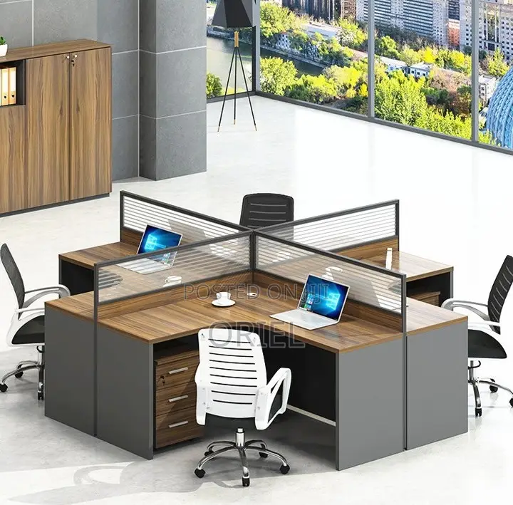 Office Workstation; Open-plan Curved 4-person Workstation