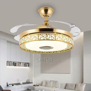 Modern Gold Chandelier Fan With a Bluetooth Speaker
