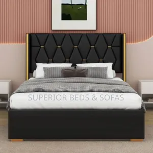Black Geometric Panel Bed