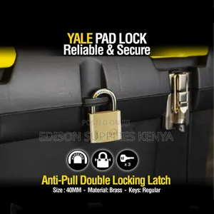 Yale Padlock 40mm Brass Essential Padlock 3 Keys Safe Security