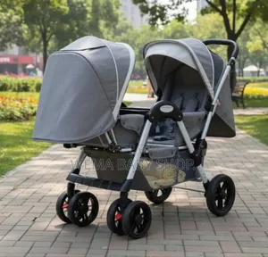 Tandem Twin Baby Stroller or Pushchair in Gray.
