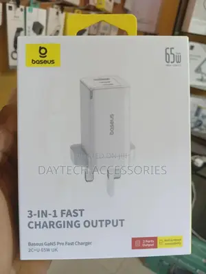 Baseus Gan5 Pro 65w 3 Port Fast Charger 2 Type-C + Usb-a Uk Plug