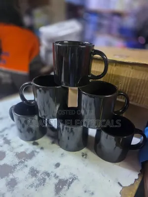 6 PCS Black Ceramic Mugs at 380 Ml