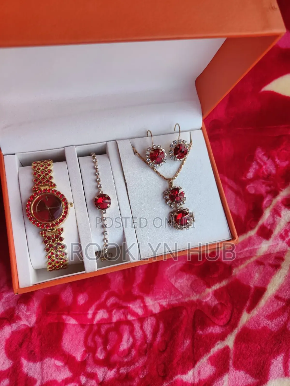 Elegant Red Gemstone Jewelry 5-Piece Collection.