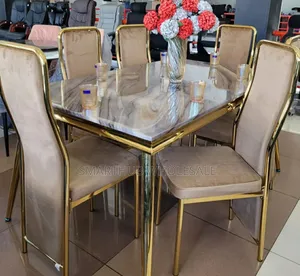 Modern Executive 6 Sitter Marble Dinning Table With Gold Lining