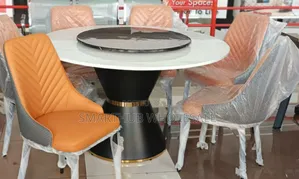Round Marble Glass Top Six Sitter Dinning Table With Executive Chair