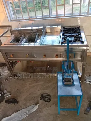 Two Burner Cooker Combined With Gas Deep Fryer and Gas Griddle