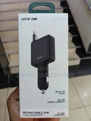 Green Lion Pd 30w Car Charger Retractable Telescopic Type-C Cable.