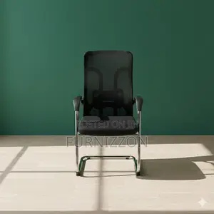 Modern Black Mesh Sled Base Reception Chair