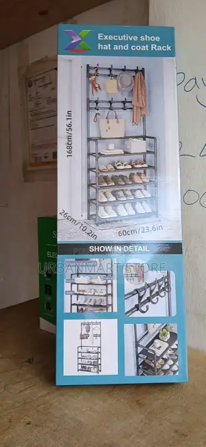 5-Tier Metal Shoe Rack/Hangers With 8 Hooks – 168cm.