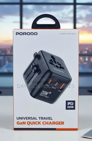 Porodo Universal Travel Gan Quick Charger, 2 Usb-C 1 Usb-a Ports