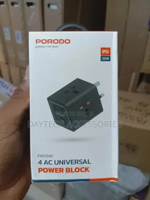 Porodo 4 Ac Universal Power Block Pd 20w Fast Charging, 4 Ac Outlets.