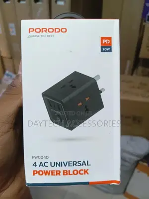 Porodo 4-Ac Universal Power Block Adapter With Usb-C Dual Usb-a Port