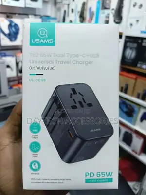 This Is a Usams T62 65w Dual Type-C+Usb Universal Travel Charger.