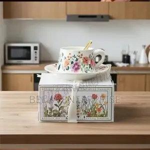 Floral Ceramic Coffee Cup Set Elegant White Orange Design for or Tea