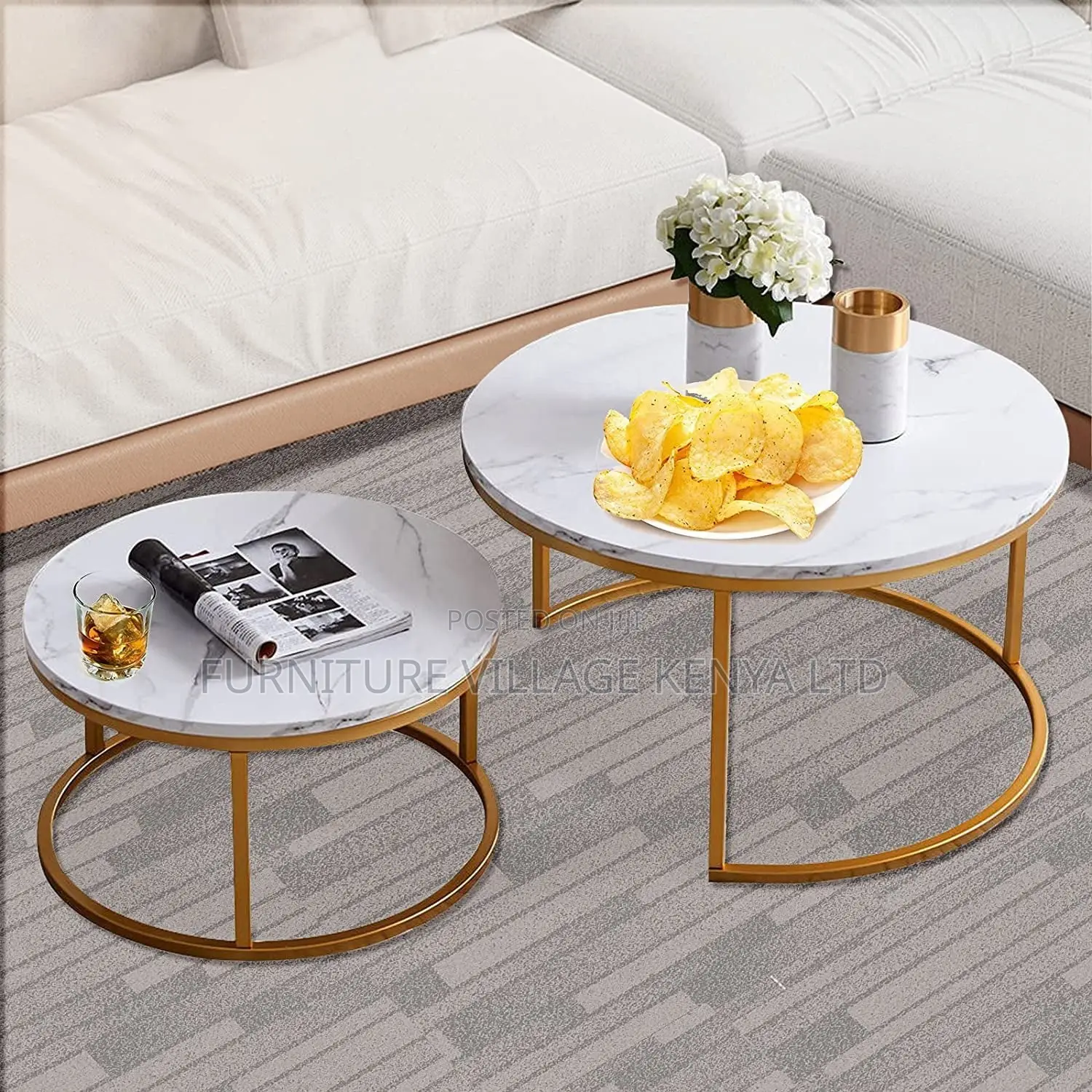 Coffee Table; Circular Marble Coffee Table