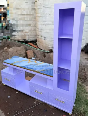 Executive Tv Stand With Marble Coating and Shelf Cabinet