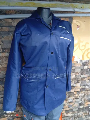 Navy Blue Dustcoat With White Pipping