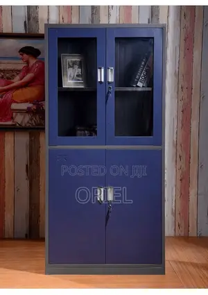 Office Cabinets; Modern Locking Metallic Blue Workplace Cabinet