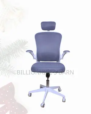 White Office Chair,Adjustable Headrest —Posture Support, Flip-Up Arms