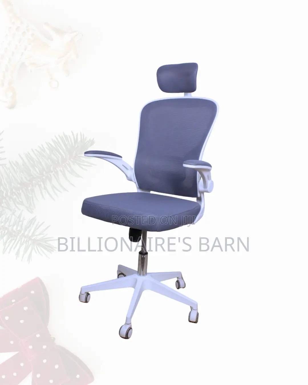 White Office Chair,Adjustable Headrest —Posture Support, Flip-Up Arms