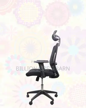 Black Office Chair With Adjustable Headrest — Stable Base