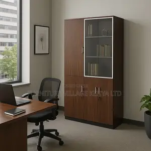 Office Cabinet; Modern Wooden Lockable 3-glass-door Office Cabinet