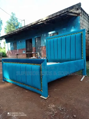 Teal Gold-Trim Panel Bed Size 5 by 6