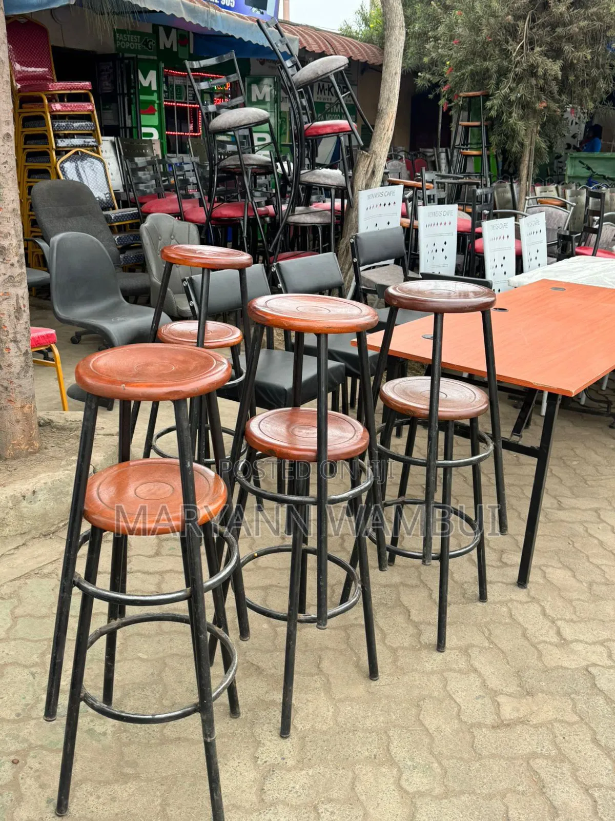 Round Mahogany Stools