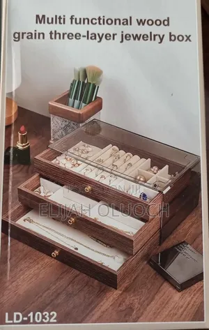 Multifunctional Wood Grain 3 Layer Jewelry Box