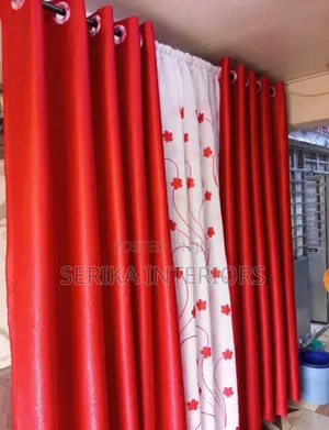 Red and Matching Sheers Curtains Curtains Environmental Friendly