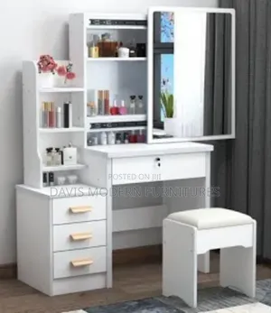 Vanity Makeup Table With Storage Shelves and Drawers