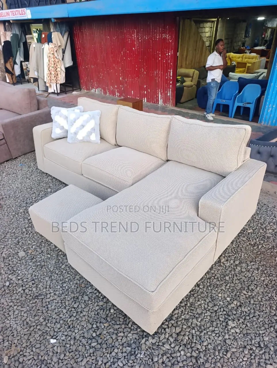 Jurasic 6 L Shaped Sofa (Creamy)