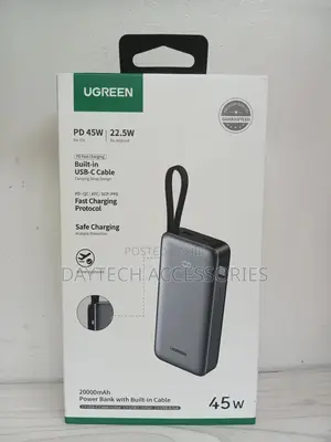Ugreen 20000mah 45w Fast Charging Power Bank With Built-in Cable