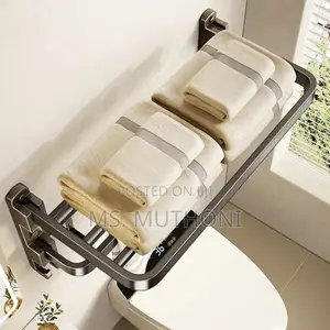 7-Piece Black Multifunctional Bath Towel Storage Rack Set.