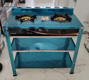 Heavy Duty Rebune Double Burner Standing Gas Stove With Shelves