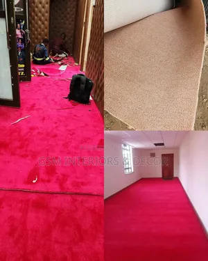 Wall to Wall Carpets in Beige and Cherry Red