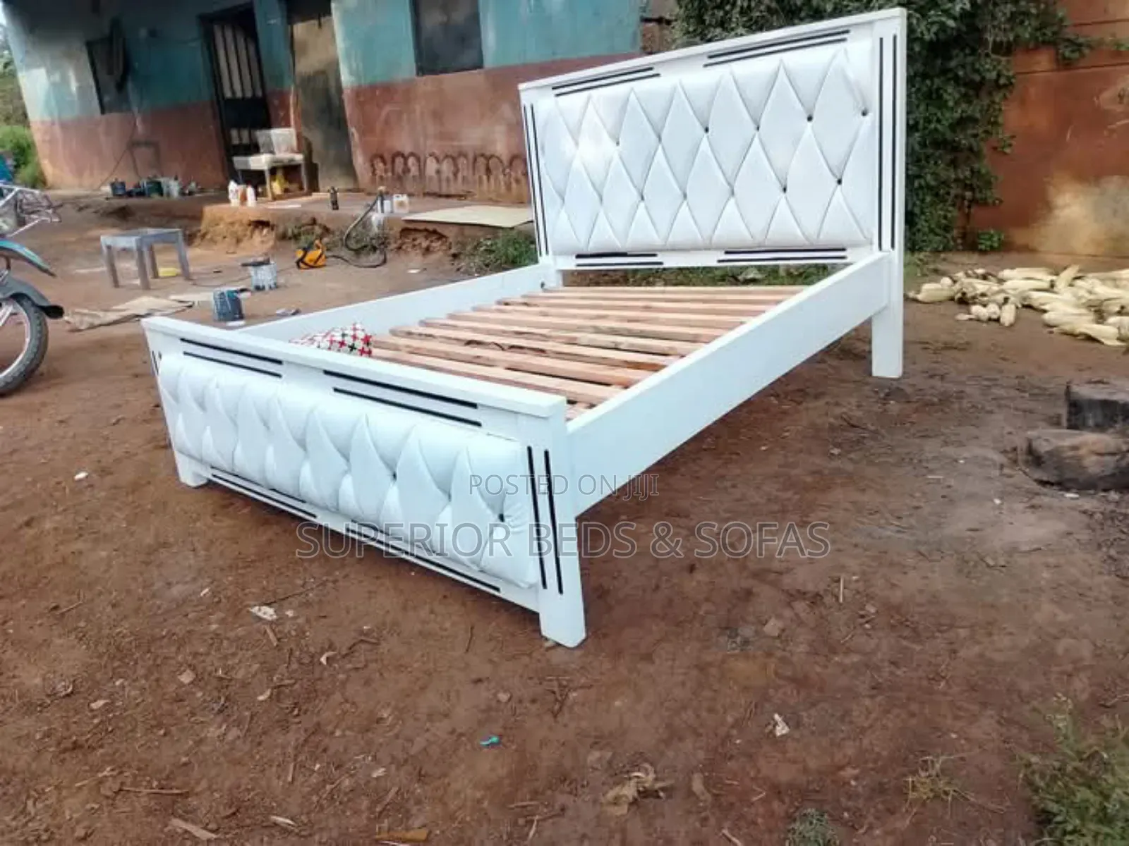 5 by 6 Modern White Diamond Accent Bed