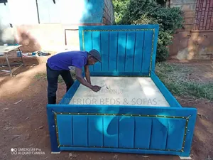 Teal Velvet Panel Bed With Gold Trim (4×6)