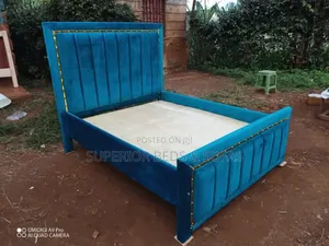 Modern Teal Velvet Bed With Gold Accents