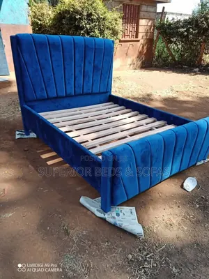 Blue Velvet Panel Bed
